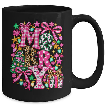 Pink Merry Christmas Leopard Bow Tree Holiday Women Girls Mug | siriusteestore
