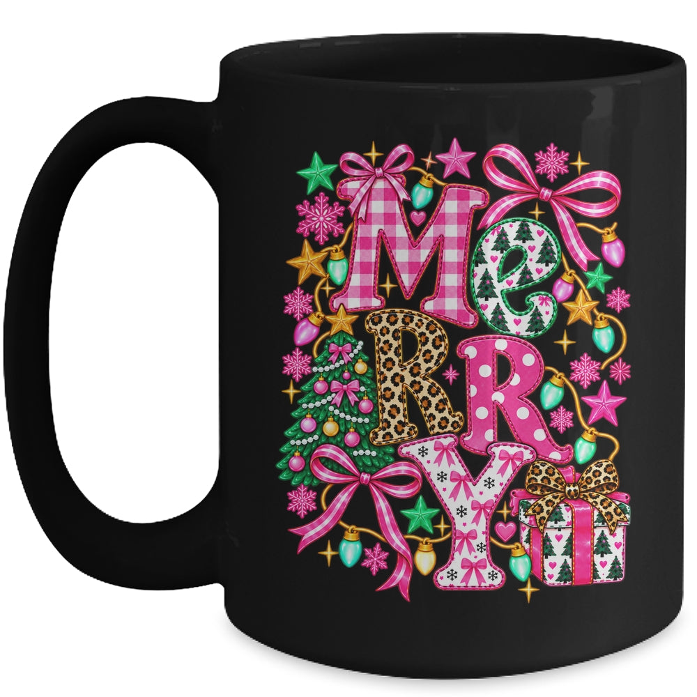 Pink Merry Christmas Leopard Bow Tree Holiday Women Girls Mug | siriusteestore