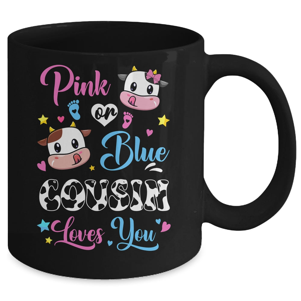 Pink Or Blue Cousin Loves You Cow Baby Gender Reveal Mug | siriusteestore