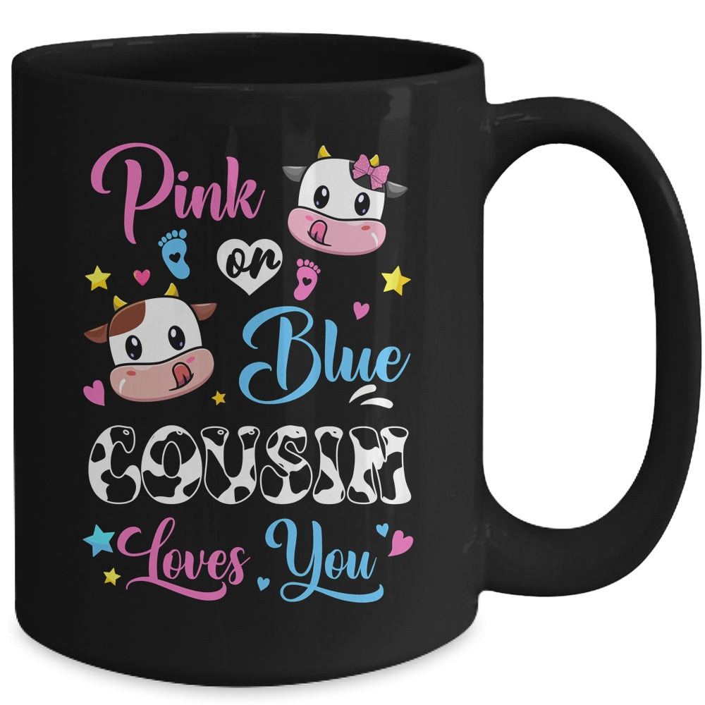 Pink Or Blue Cousin Loves You Cow Baby Gender Reveal Mug | siriusteestore