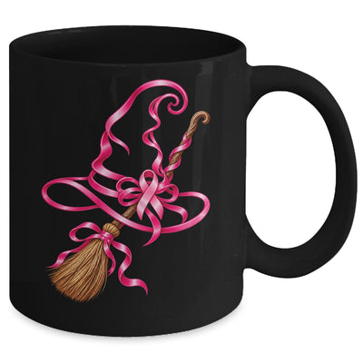 Pink Ribbon Witch Hat Broom Breast Cancer Halloween Awarenes Mug | siriusteestore