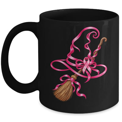 Pink Ribbon Witch Hat Broom Breast Cancer Halloween Awarenes Mug | siriusteestore