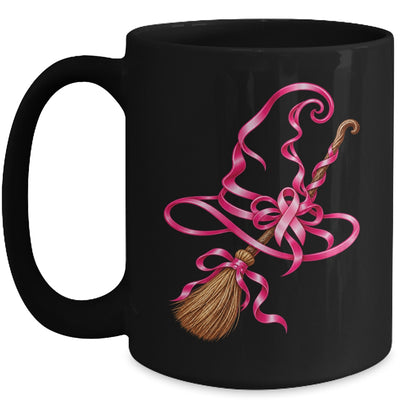 Pink Ribbon Witch Hat Broom Breast Cancer Halloween Awarenes Mug | siriusteestore
