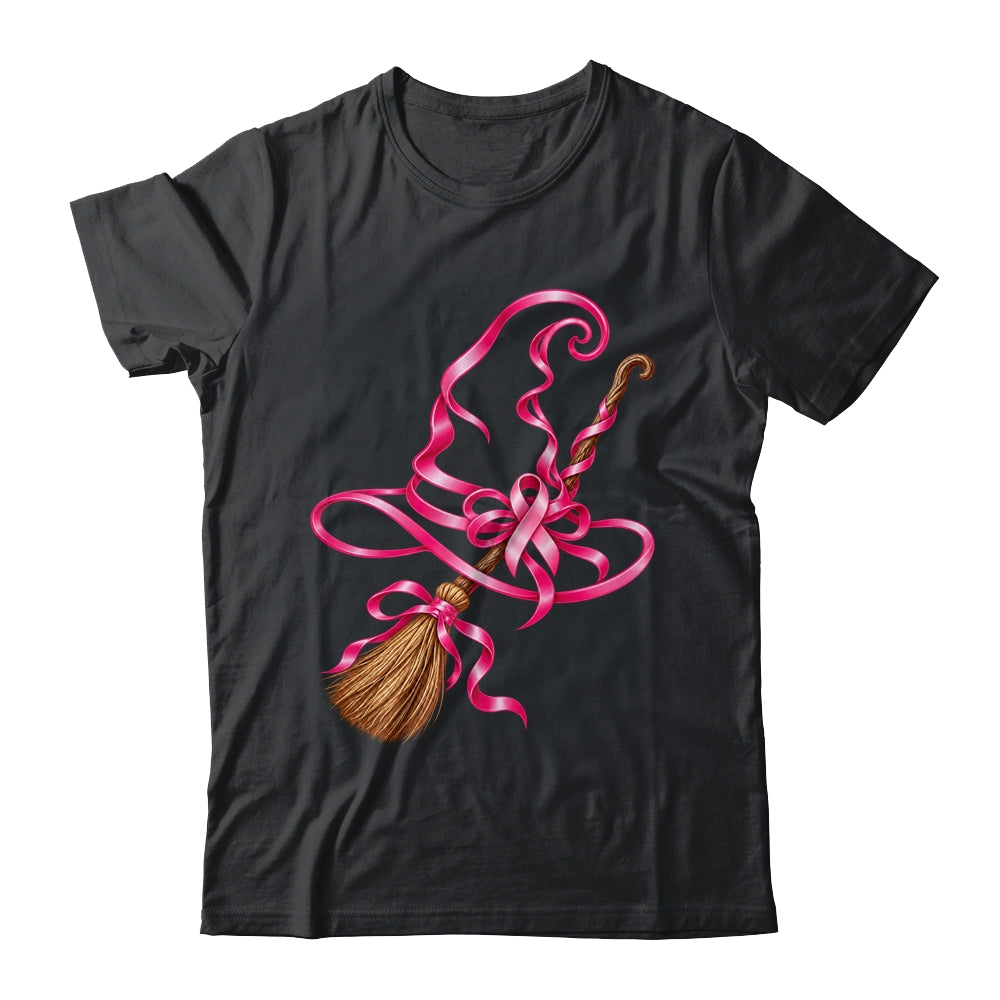 Pink Ribbon Witch Hat Broom Breast Cancer Halloween Awarenes Shirt & Hoodie | siriusteestore