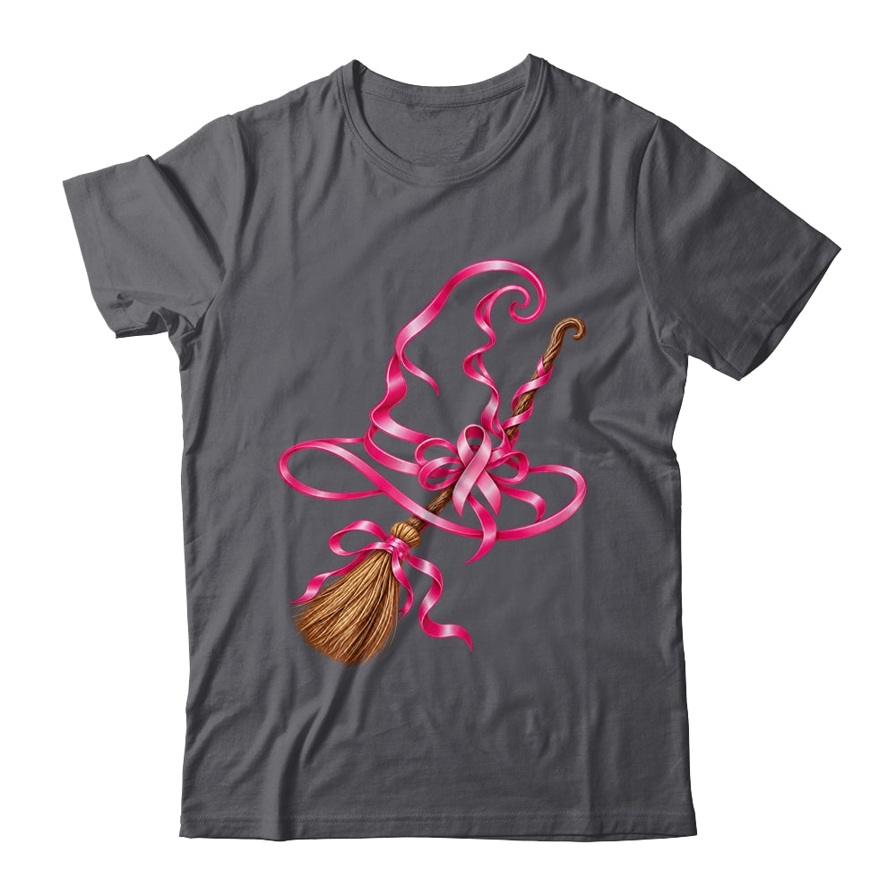 Pink Ribbon Witch Hat Broom Breast Cancer Halloween Awarenes Shirt & Hoodie | siriusteestore