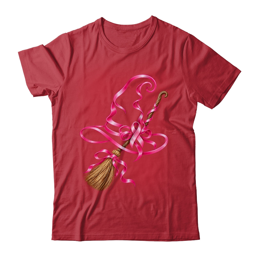 Pink Ribbon Witch Hat Broom Breast Cancer Halloween Awarenes Shirt & Hoodie | siriusteestore