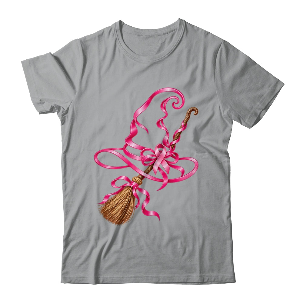 Pink Ribbon Witch Hat Broom Breast Cancer Halloween Awarenes Shirt & Hoodie | siriusteestore