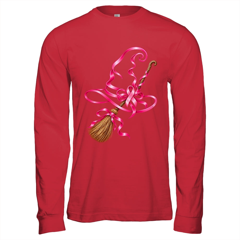 Pink Ribbon Witch Hat Broom Breast Cancer Halloween Awarenes Shirt & Hoodie | siriusteestore