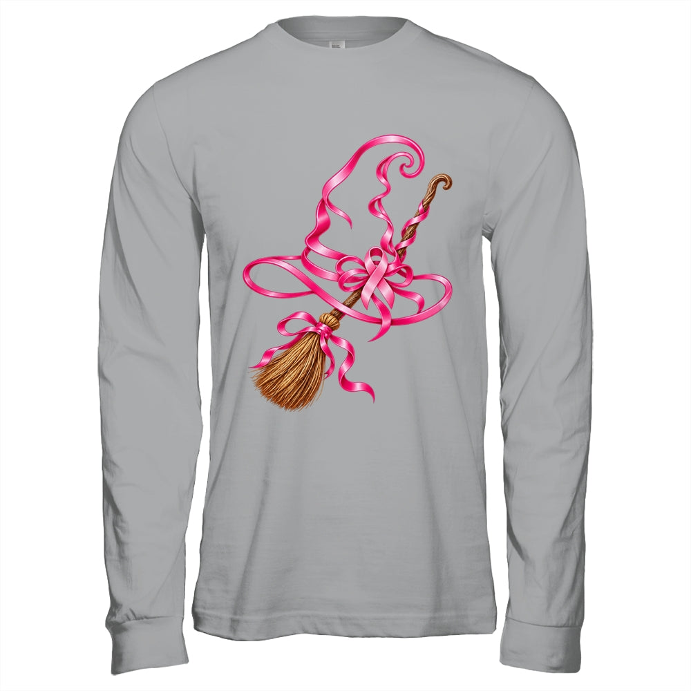 Pink Ribbon Witch Hat Broom Breast Cancer Halloween Awarenes Shirt & Hoodie | siriusteestore