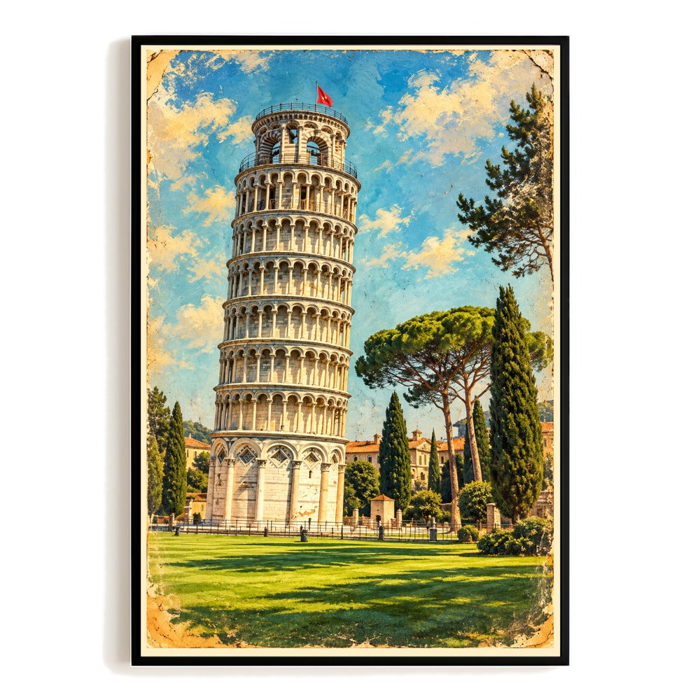 Pisa Italy Leaning Tower Travel Poster Vintage Tuscan Landmark Wall Art Print Historic European Architecture Decor For Home Living Room Office Bedroom Gift Unframed | siriusteestore