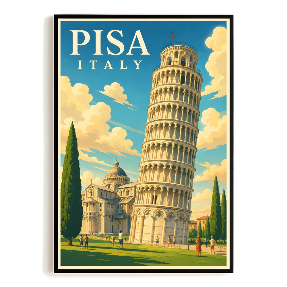Pisa Italy Leaning Tower Vintage Travel Poster Italian Architecture Retro Wall Art Landscape Print Painting For Home Living Room Office Bedroom Dorm Decor Unframed | siriusteestore