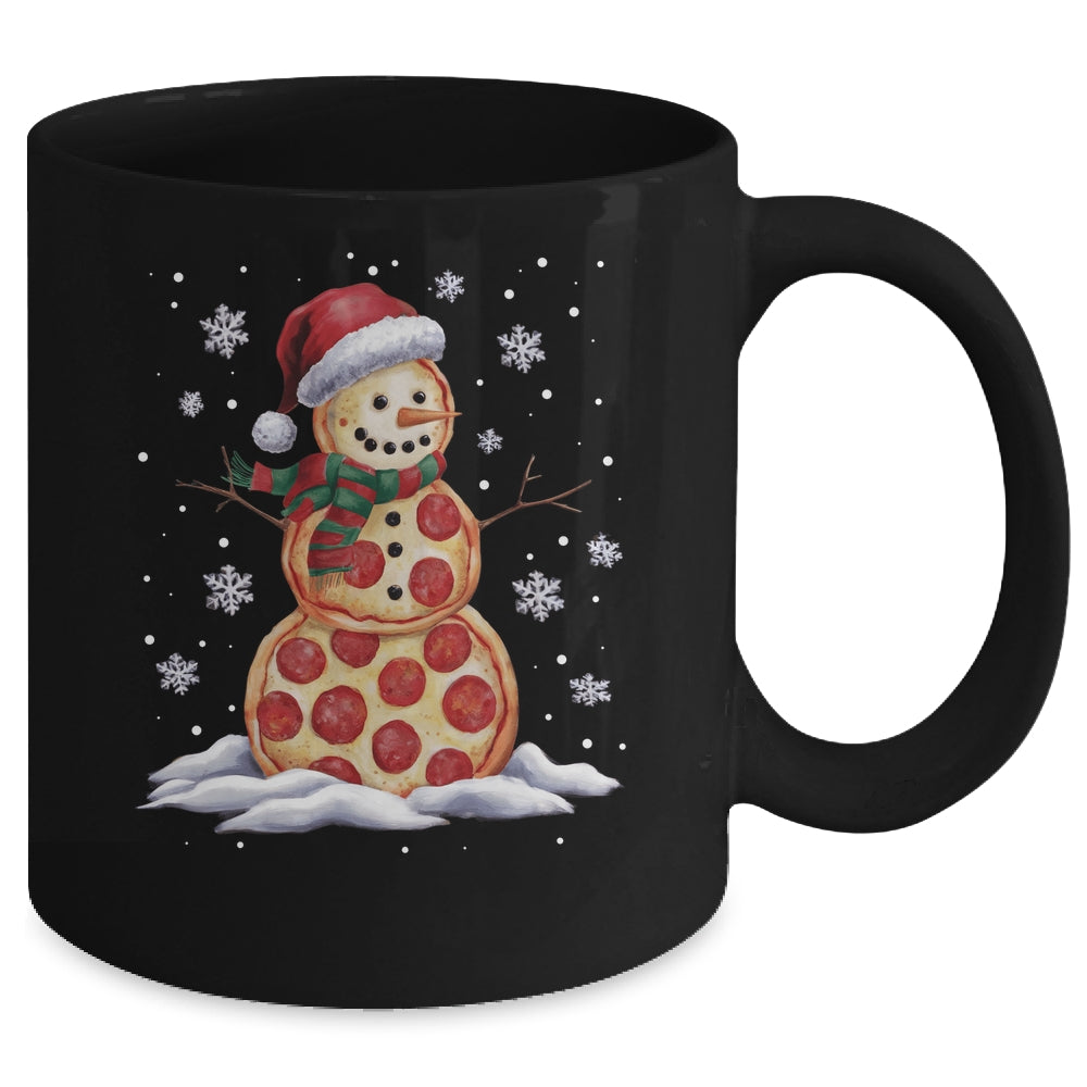 Pizza Snowman Santa Hat Christmas Pizza Party Funny Xmas Mug | siriusteestore