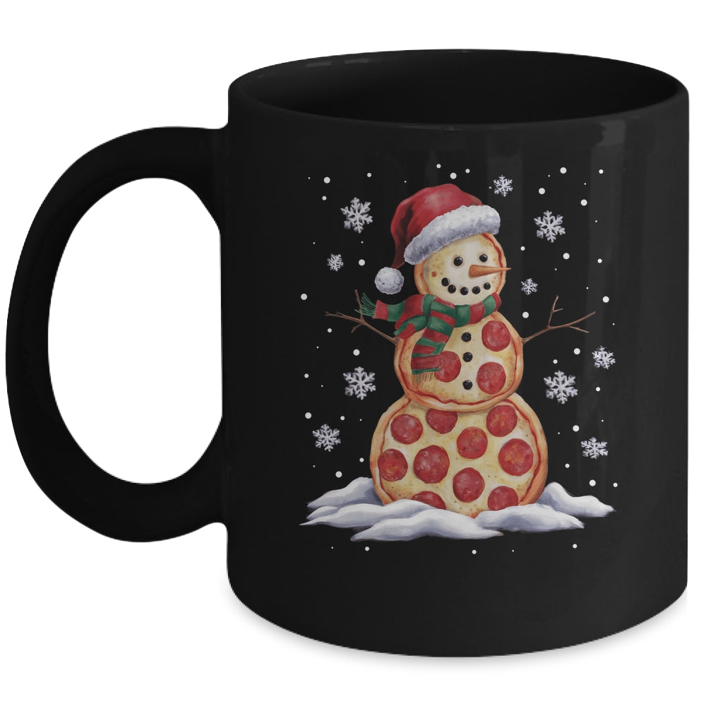 Pizza Snowman Santa Hat Christmas Pizza Party Funny Xmas Mug | siriusteestore
