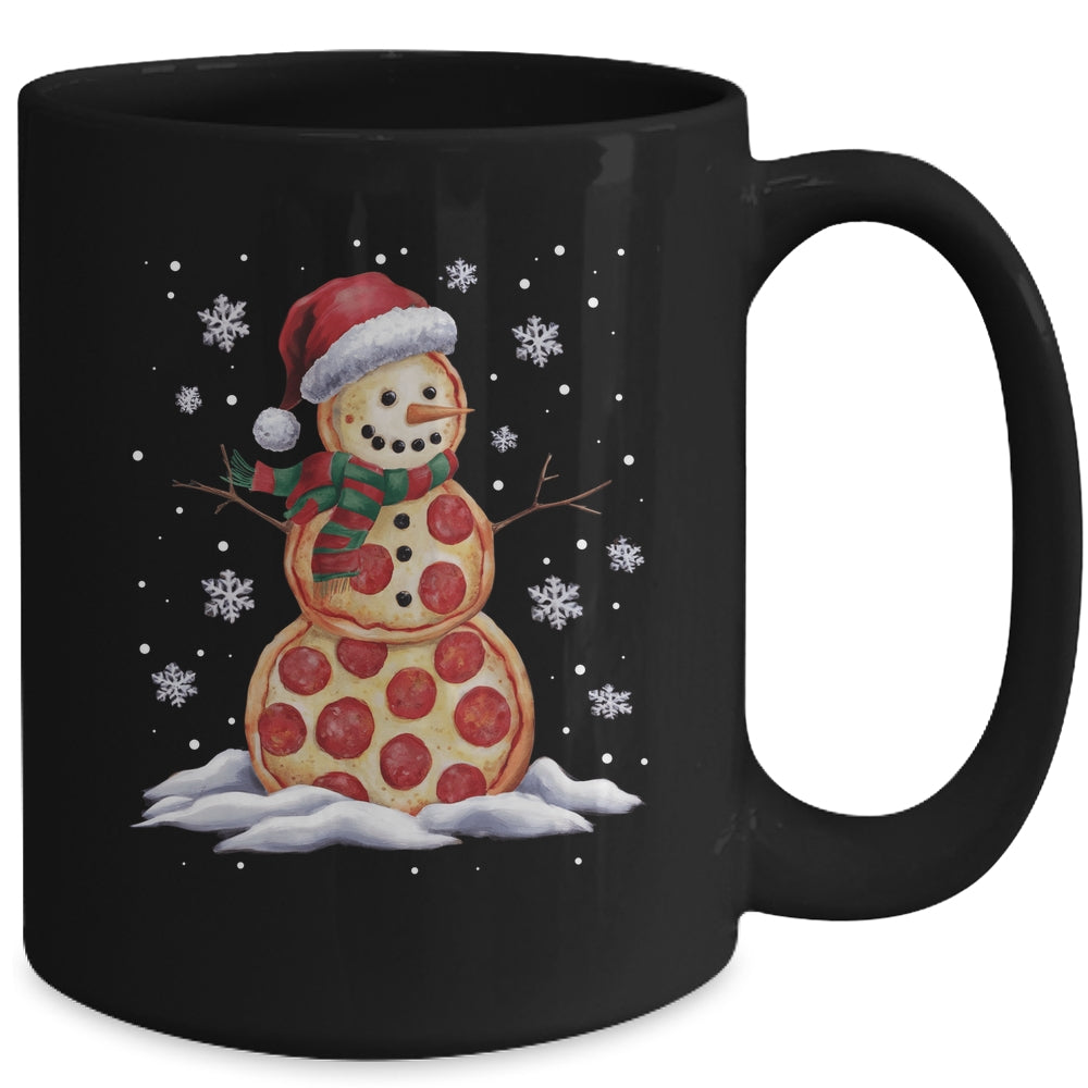 Pizza Snowman Santa Hat Christmas Pizza Party Funny Xmas Mug | siriusteestore