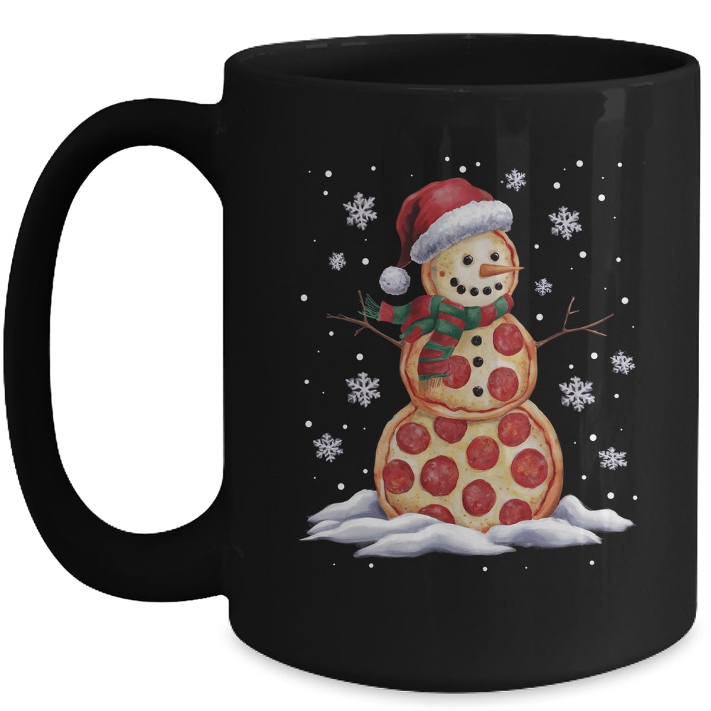 Pizza Snowman Santa Hat Christmas Pizza Party Funny Xmas Mug | siriusteestore