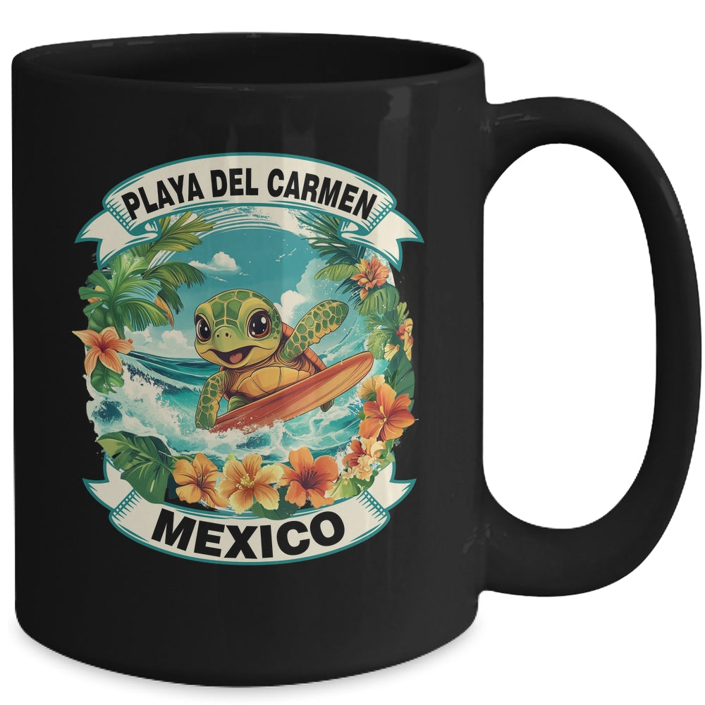 Playa Del Carmen Mexico Cute Sea Turtle Surfing Summer Vacation Mug | siriusteestore