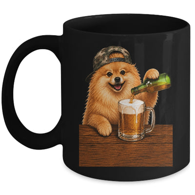 Pomeranian Drinking Beer Funny Fathers Day Dog Meme Mug | siriusteestore