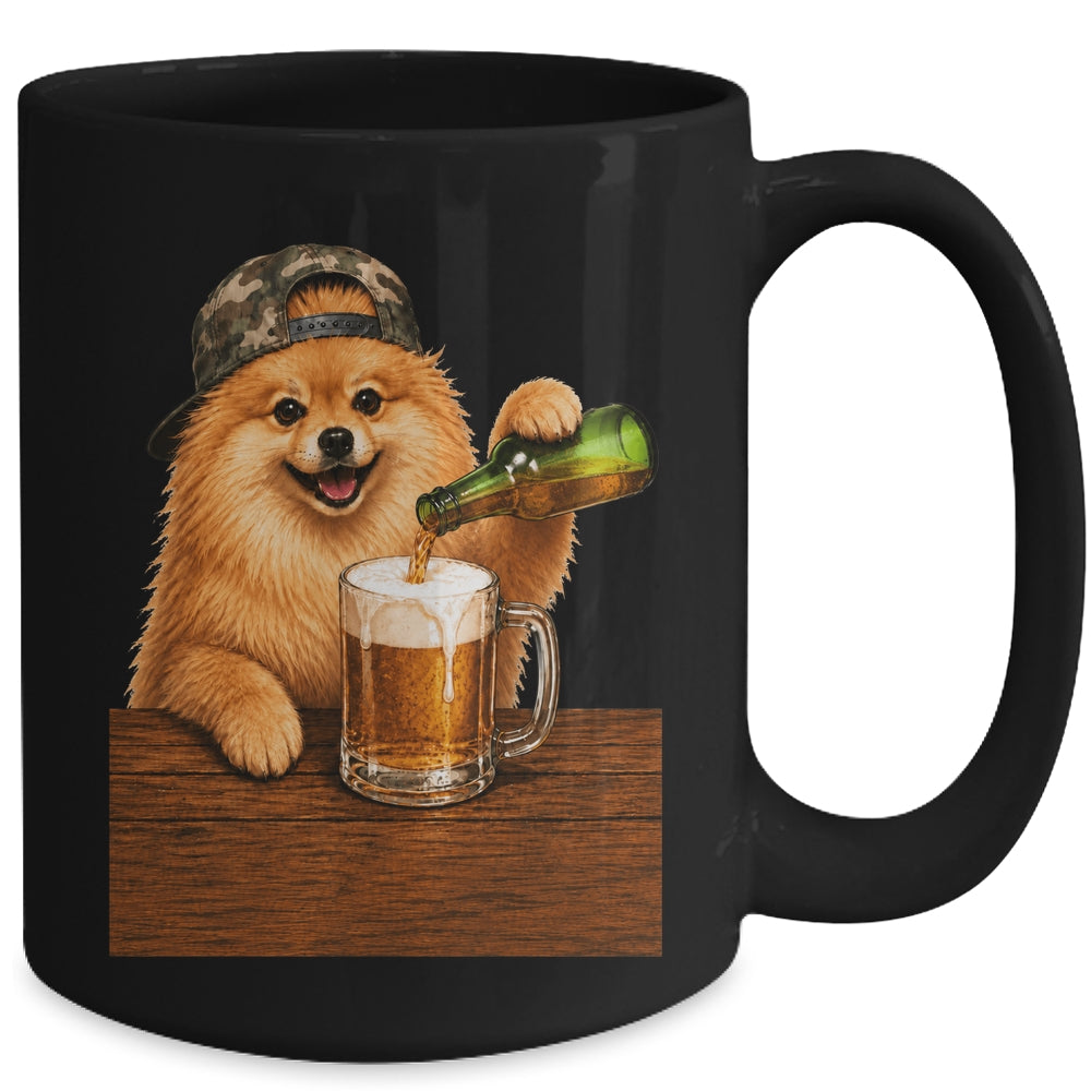 Pomeranian Drinking Beer Funny Fathers Day Dog Meme Mug | siriusteestore