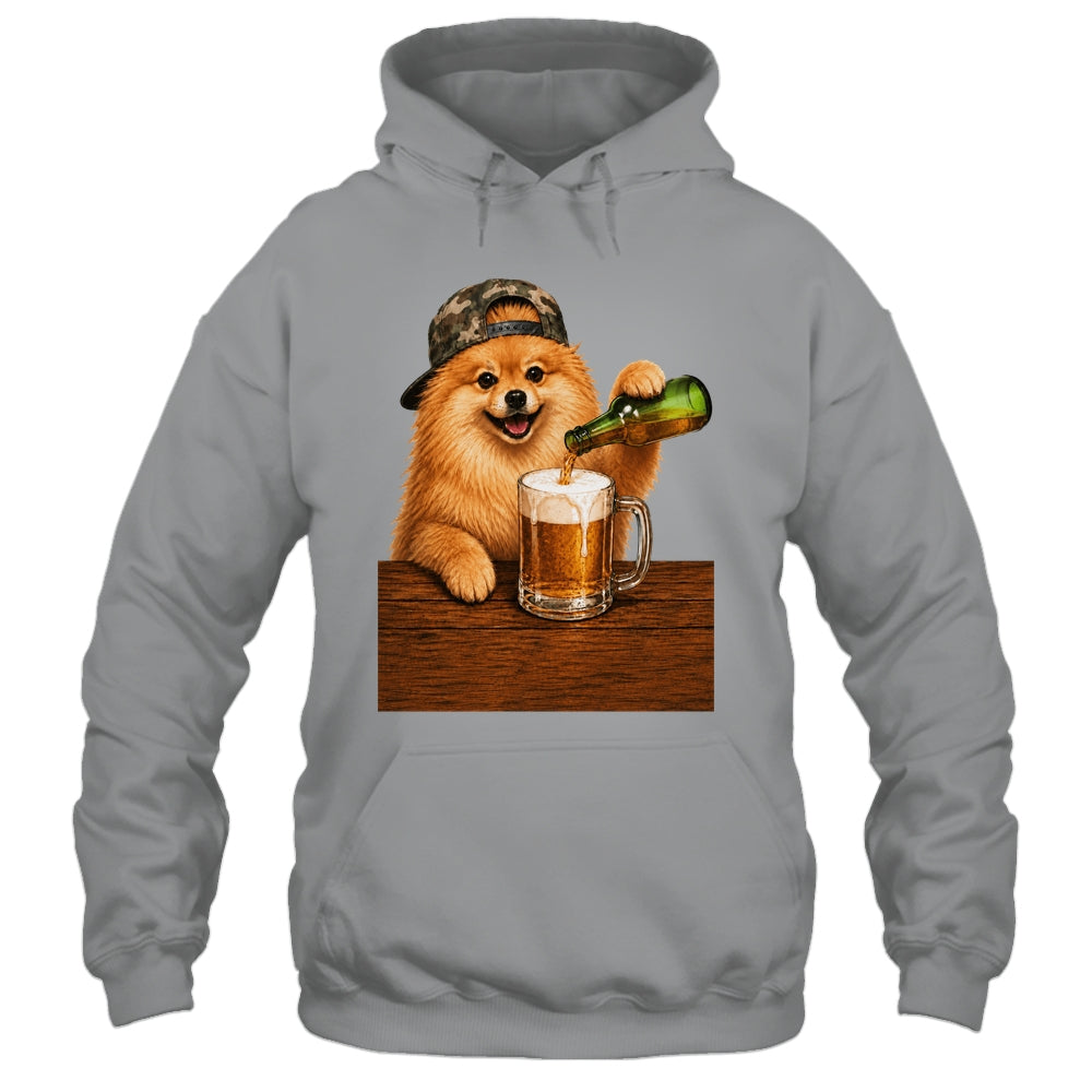 Pomeranian Drinking Beer Funny Fathers Day Dog Meme Shirt & Hoodie | siriusteestore