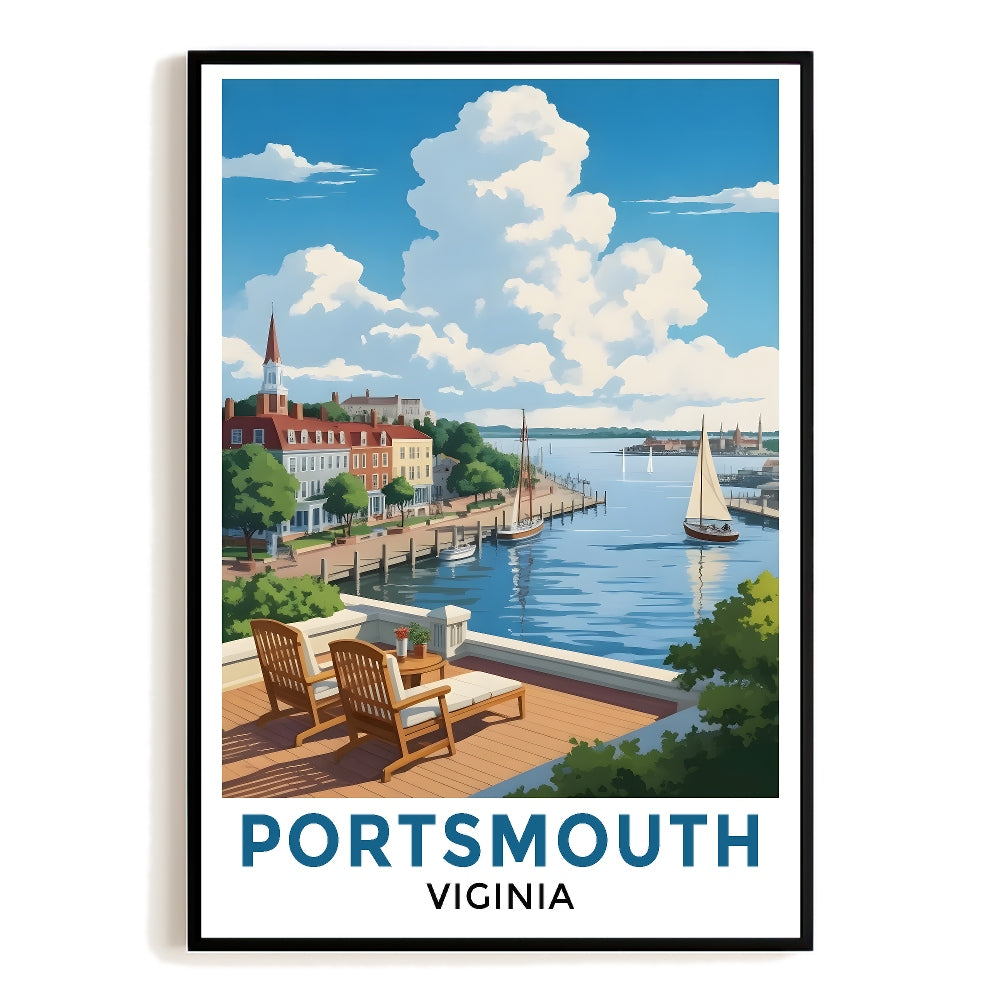 Portsmouth Virginia Travel Poster Vintage Scenic Coastal Cityscape Souvenir Wall Art Landscape Print Painting Picture For Home Living Room Office Bedroom Decor Unframed | siriusteestore