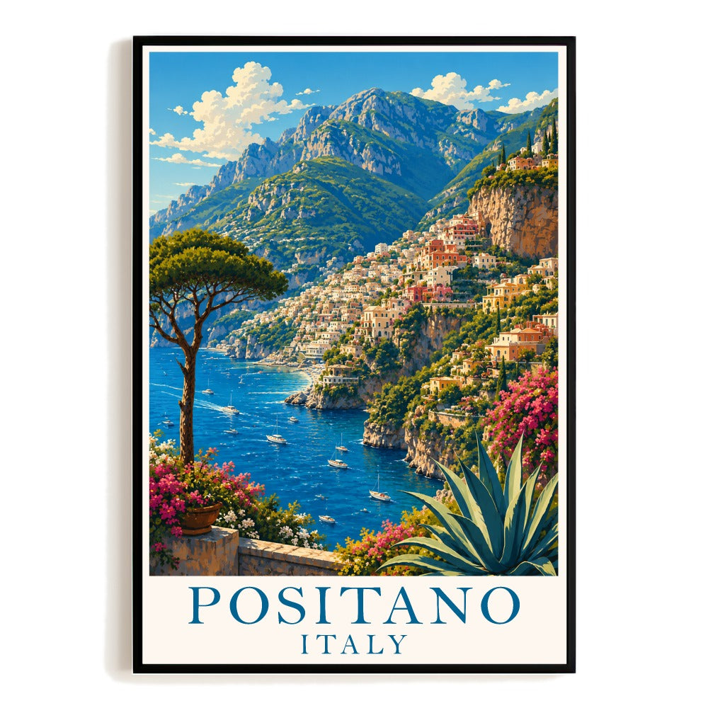Positano Italy Coastal Cliff Village Travel Poster Natura Mediterranean Sea View Landscape Wall Art Print Painting For Home Living Room Bedroom Office Decor Unframed | siriusteestore