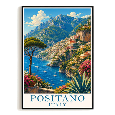 Positano Italy Coastal Cliff Village Travel Poster Natura Mediterranean Sea View Landscape Wall Art Print Painting For Home Living Room Bedroom Office Decor Unframed | siriusteestore