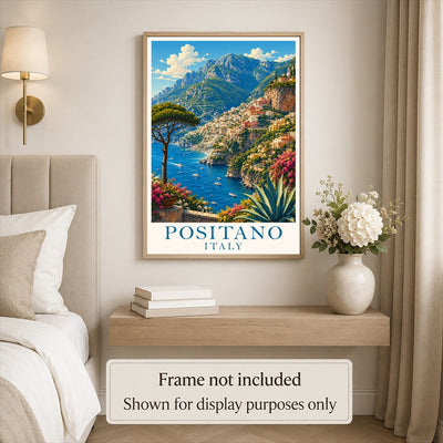 Positano Italy Coastal Cliff Village Travel Poster Natura Mediterranean Sea View Landscape Wall Art Print Painting For Home Living Room Bedroom Office Decor Unframed | siriusteestore