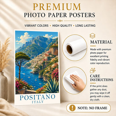 Positano Italy Coastal Cliff Village Travel Poster Natura Mediterranean Sea View Landscape Wall Art Print Painting For Home Living Room Bedroom Office Decor Unframed | siriusteestore