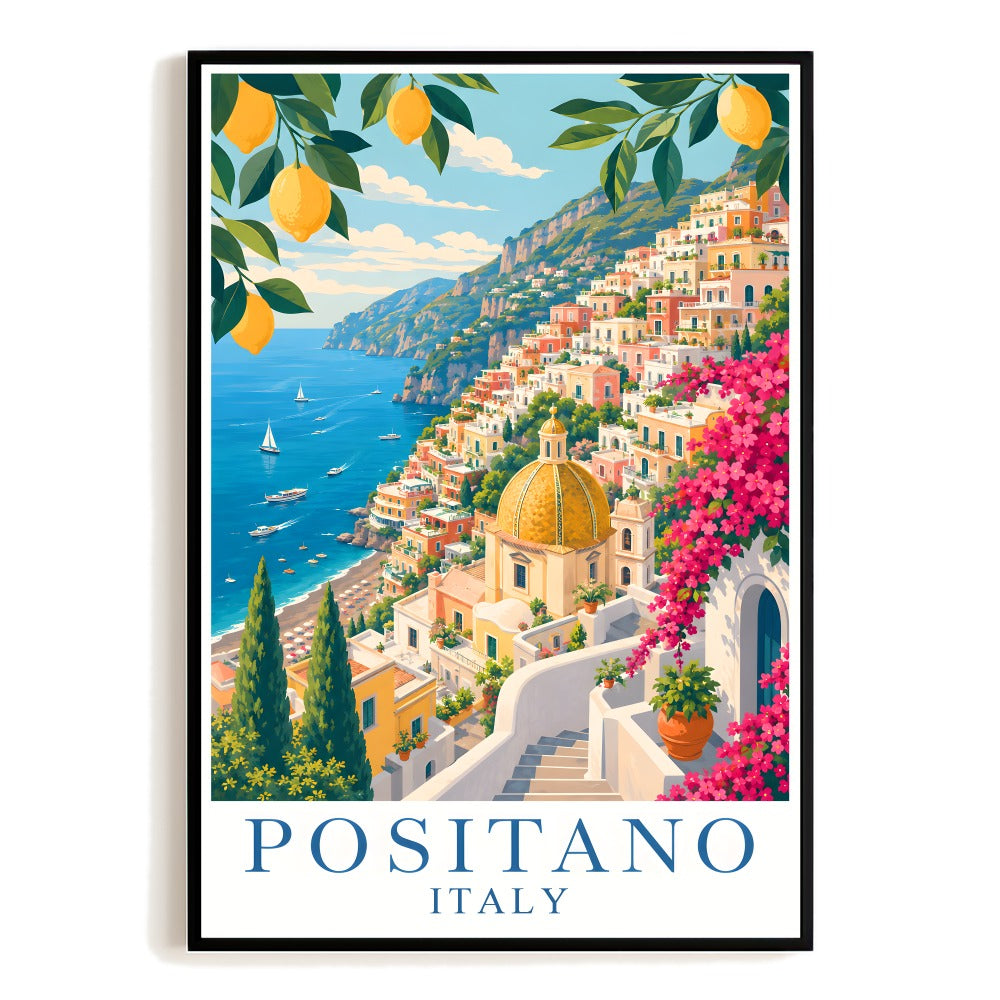 Positano Italy Travel Poster Vintage Coastal Town Cliffside Art Print Souvenir Wall Decor For Home Living Room Office Bedroom Kitchen Unframed | siriusteestore