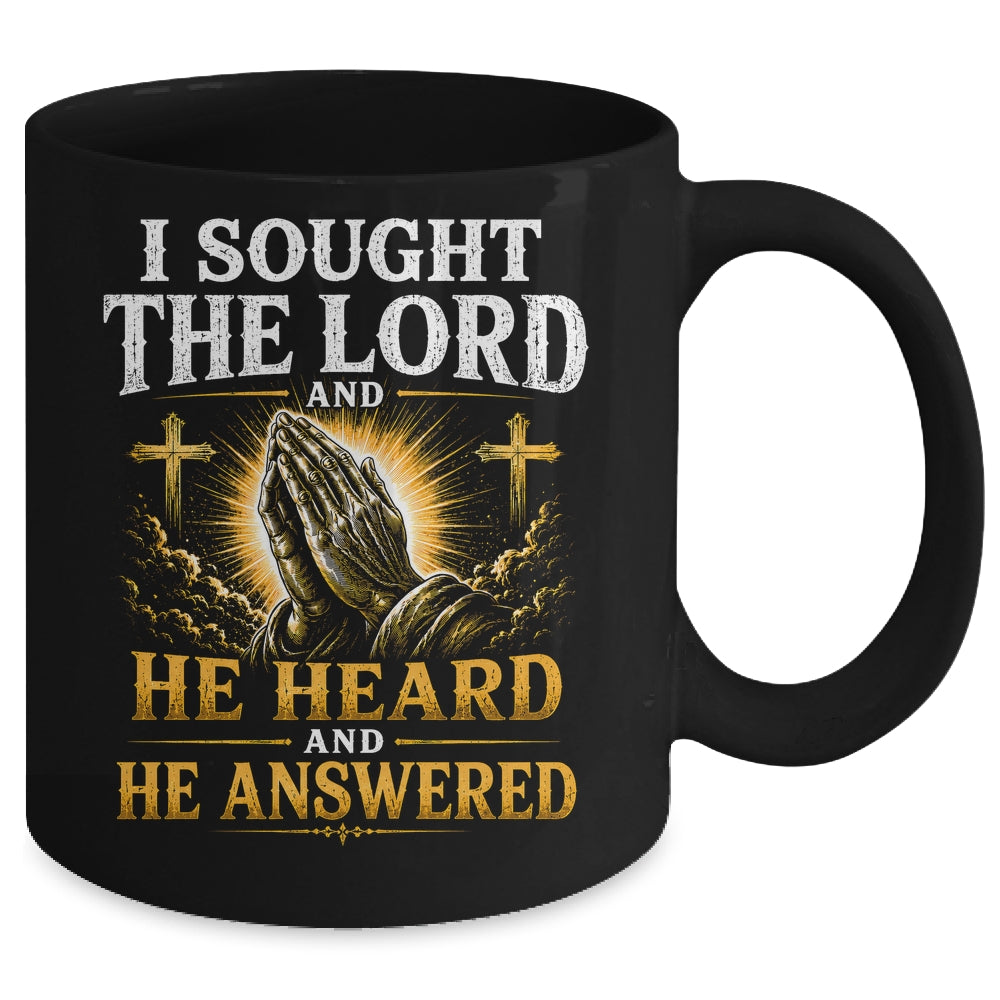 Praying Hands I Sought The Lord Christian Men Women Mug | siriusteestore