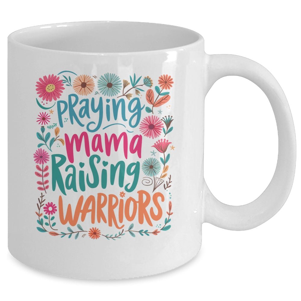 Praying Mama Raising Warriors Christian Mom Boho Floral Mug | siriusteestore
