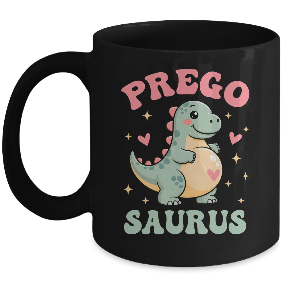 Pregosaurus Cute Retro Mommy Dinosaur Pregnancy Announcement Mug | siriusteestore
