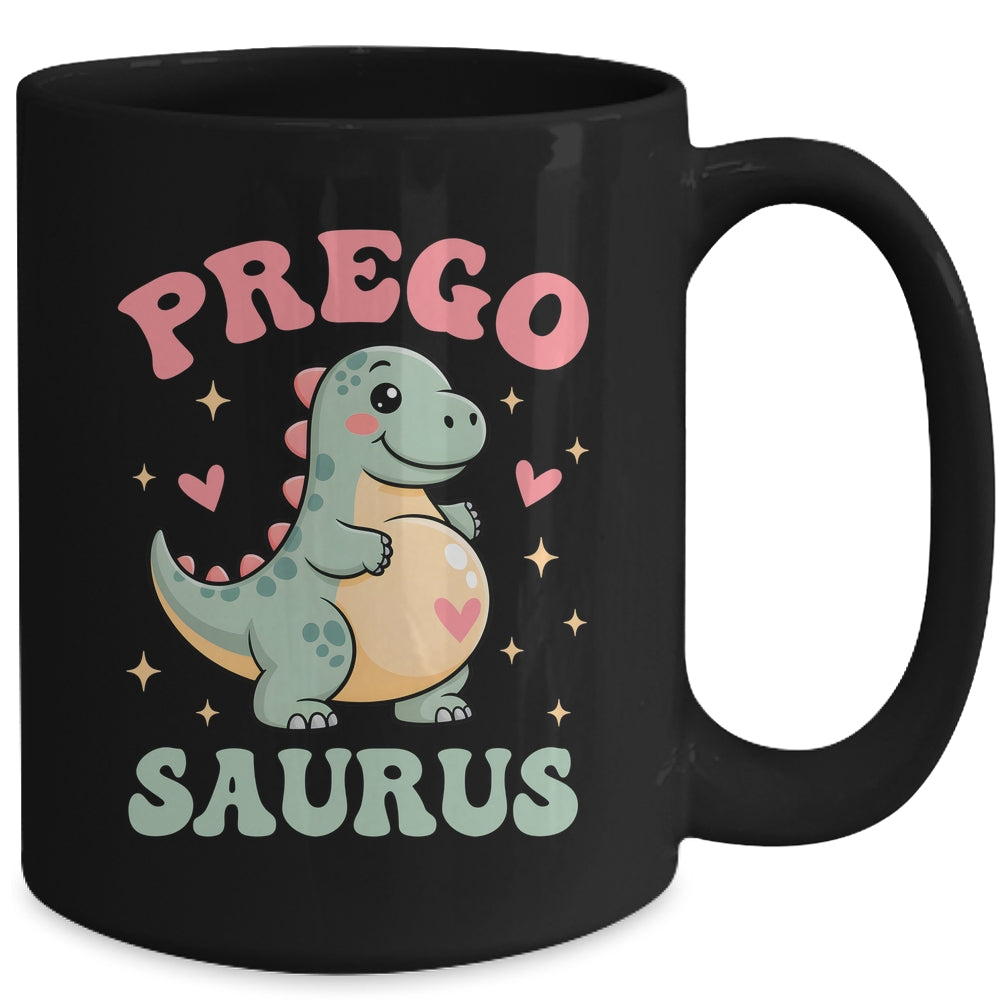 Pregosaurus Cute Retro Mommy Dinosaur Pregnancy Announcement Mug | siriusteestore