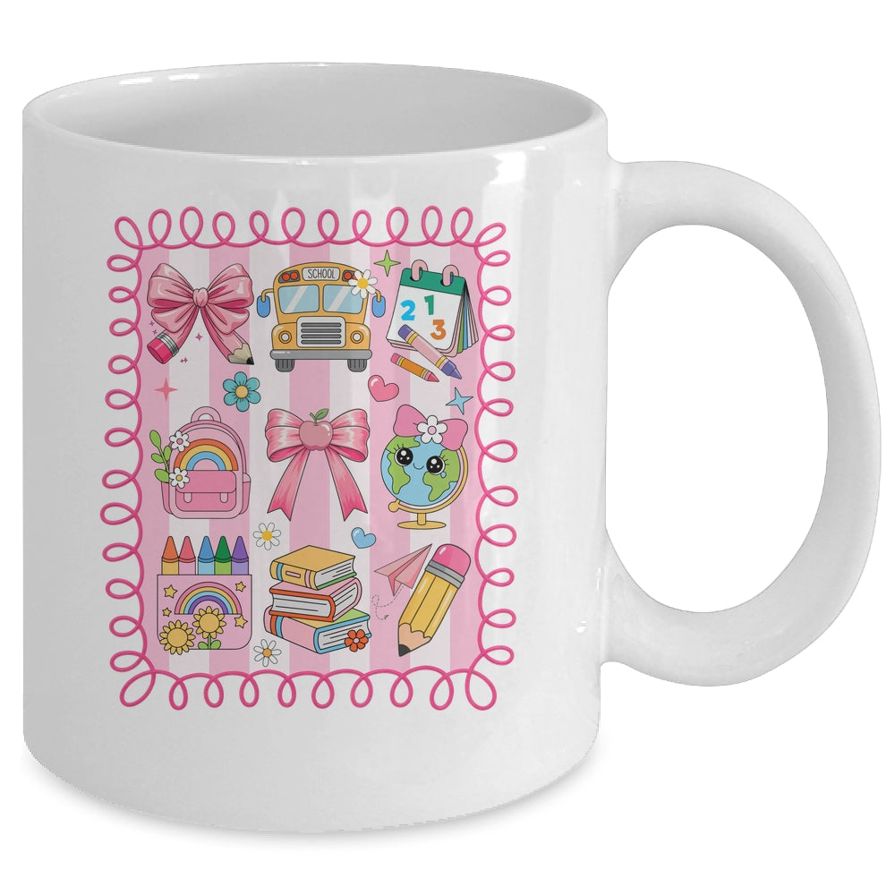 Preppy Back To School Coquette First Day Of School Bus Mug | siriusteestore