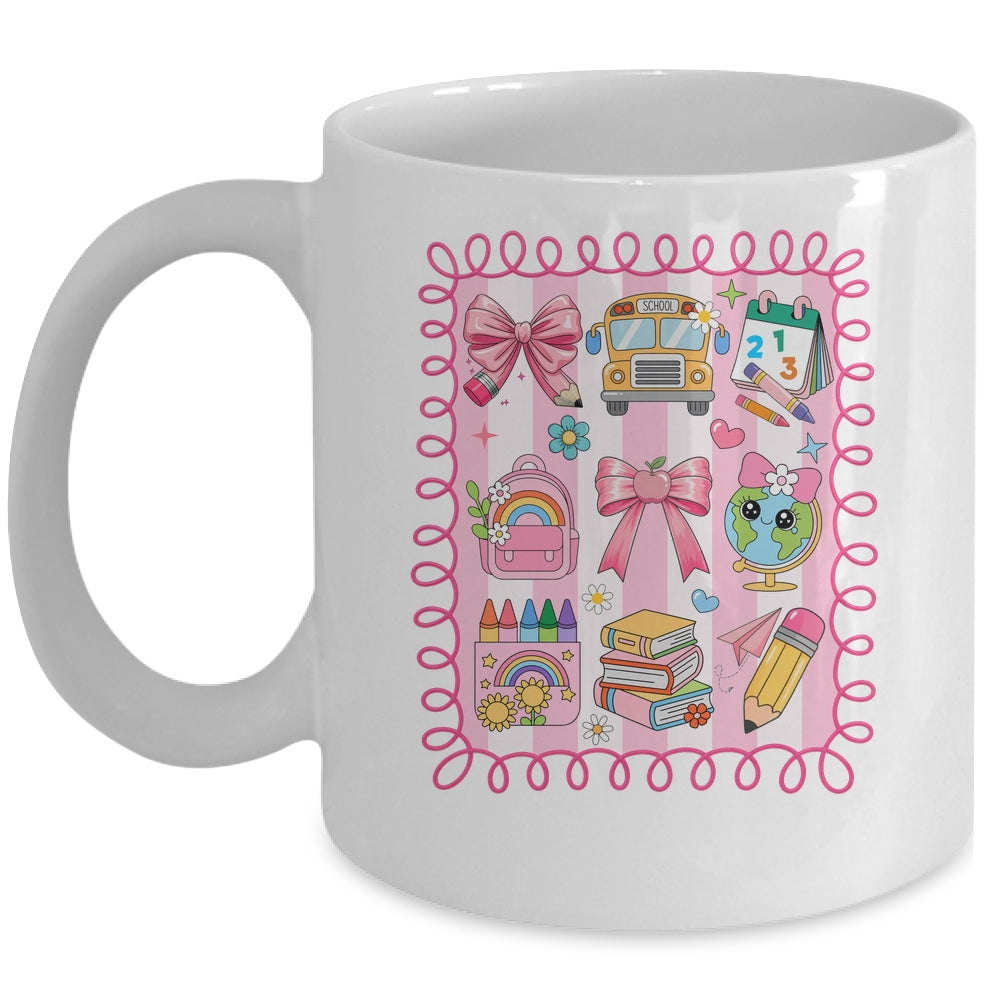 Preppy Back To School Coquette First Day Of School Bus Mug | siriusteestore