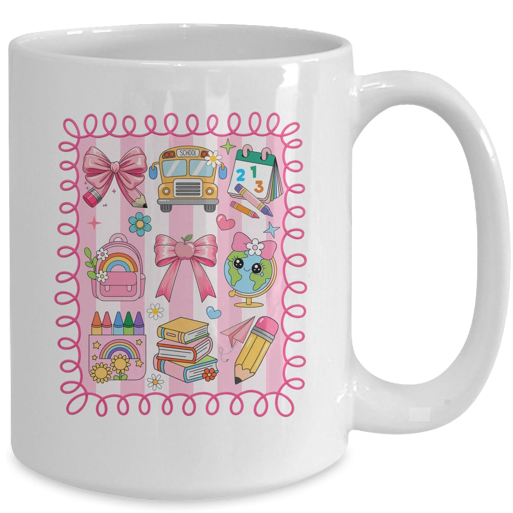 Preppy Back To School Coquette First Day Of School Bus Mug | siriusteestore