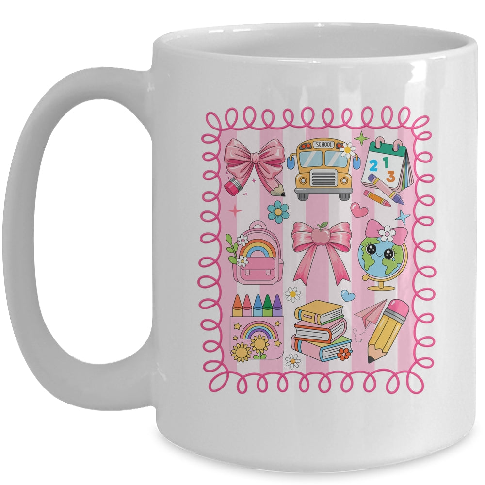 Preppy Back To School Coquette First Day Of School Bus Mug | siriusteestore