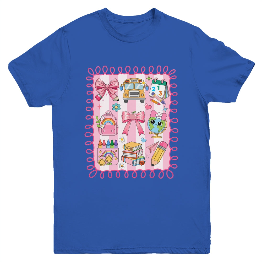 Preppy Back To School Coquette First Day Of School Bus Youth Shirt | siriusteestore