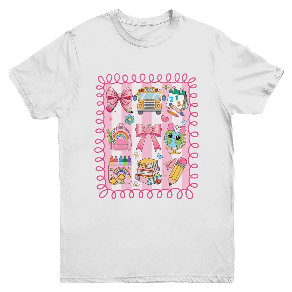 Preppy Back To School Coquette First Day Of School Bus Youth Shirt | siriusteestore