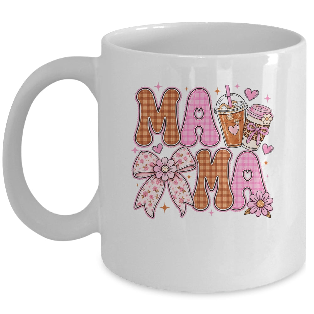 Preppy Coffee Mama Coquette Bow Checkered Mom Mothers Day Mug | siriusteestore