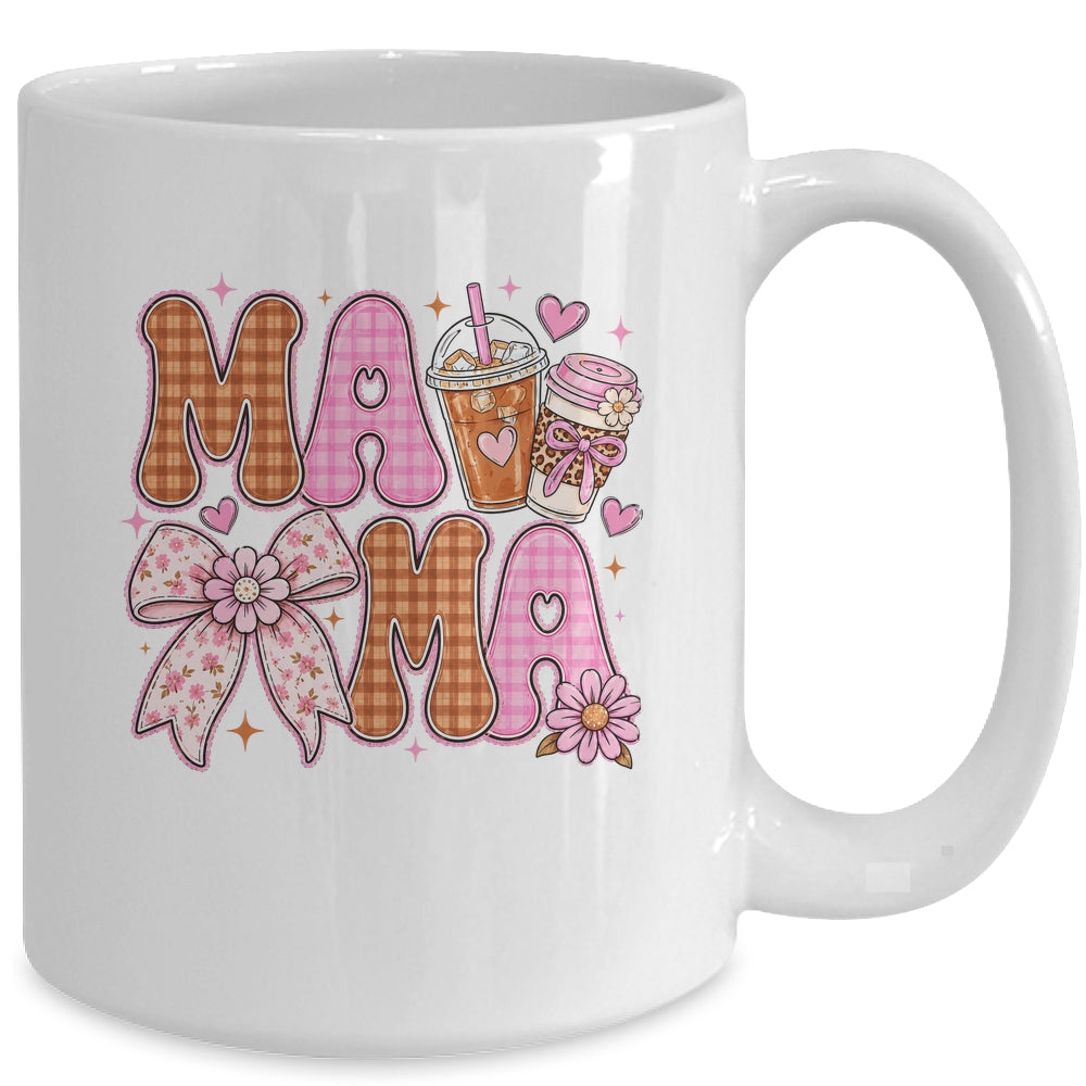 Preppy Coffee Mama Coquette Bow Checkered Mom Mothers Day Mug | siriusteestore