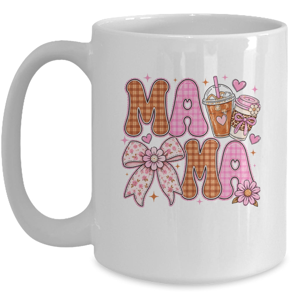Preppy Coffee Mama Coquette Bow Checkered Mom Mothers Day Mug | siriusteestore