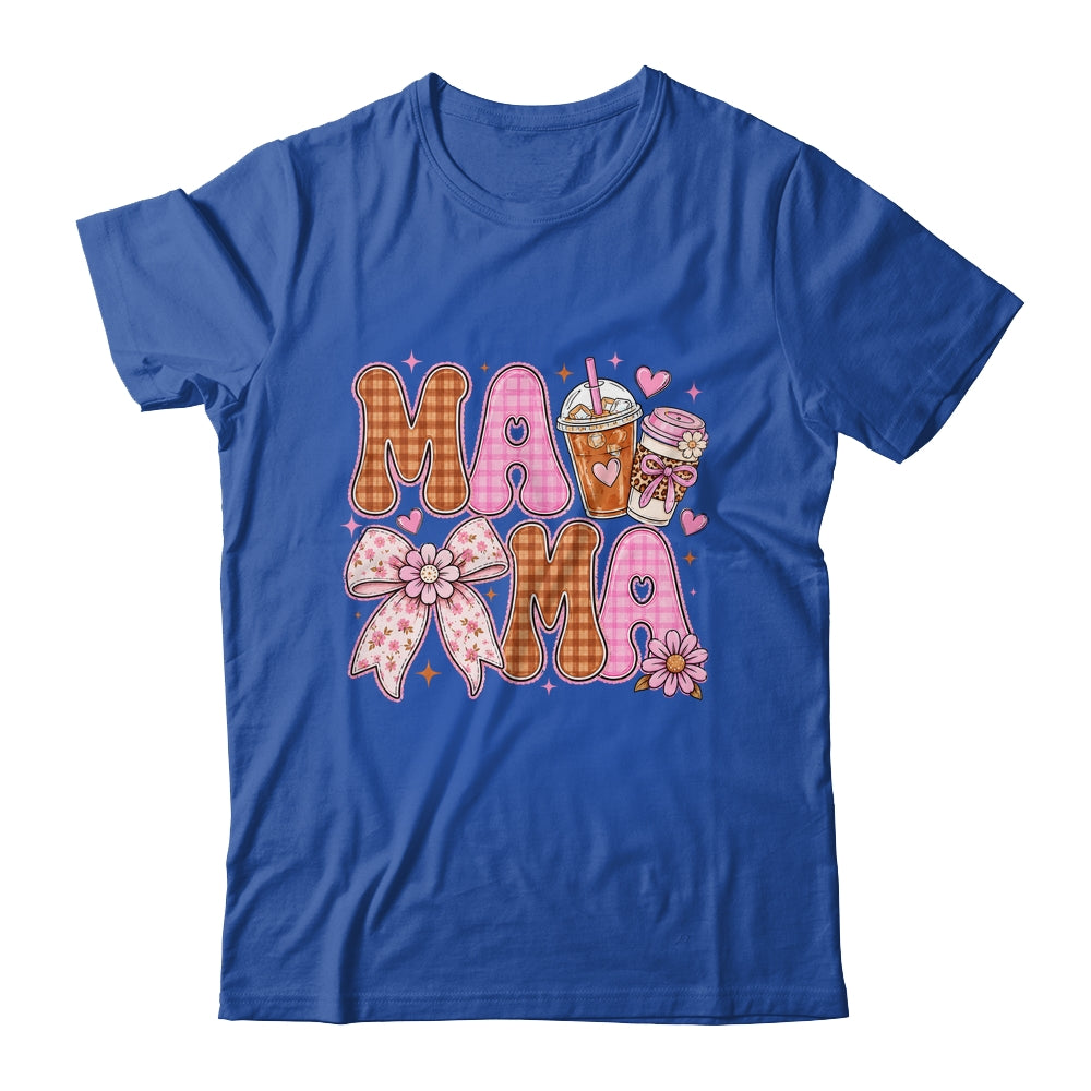 Preppy Coffee Mama Coquette Bow Checkered Mom Mothers Day Shirt & Tank Top | siriusteestore