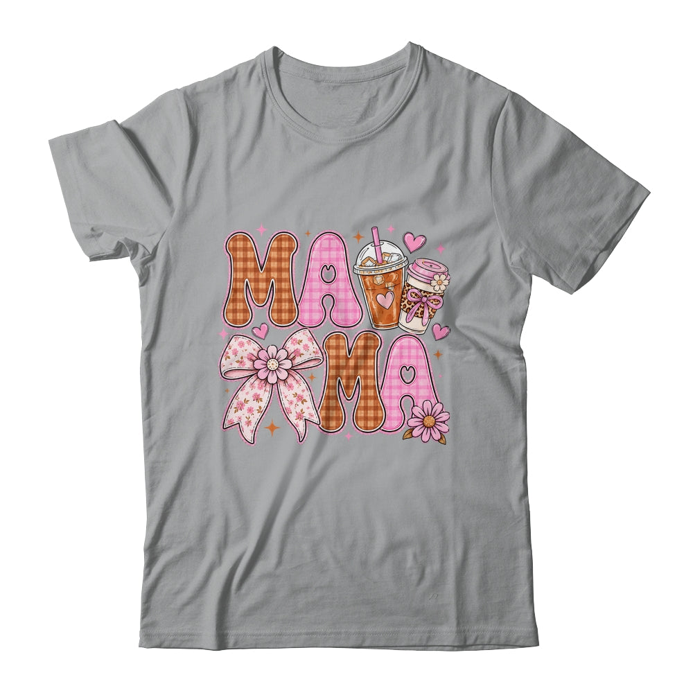 Preppy Coffee Mama Coquette Bow Checkered Mom Mothers Day Shirt & Tank Top | siriusteestore
