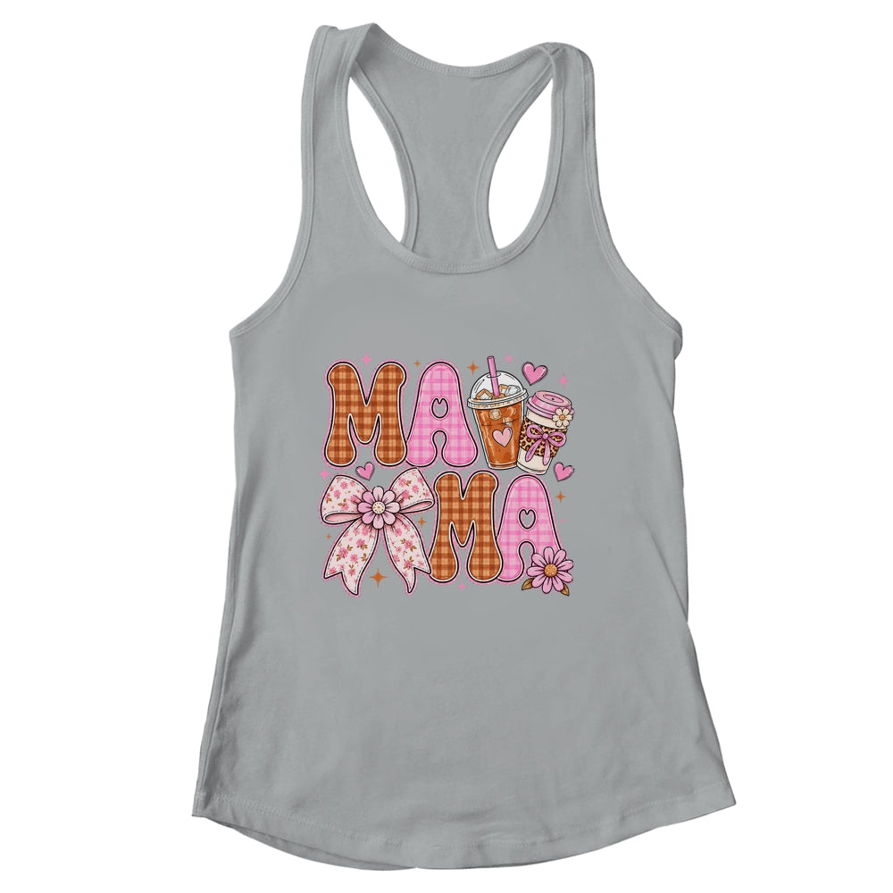 Preppy Coffee Mama Coquette Bow Checkered Mom Mothers Day Shirt & Tank Top | siriusteestore
