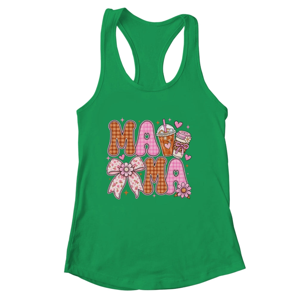 Preppy Coffee Mama Coquette Bow Checkered Mom Mothers Day Shirt & Tank Top | siriusteestore
