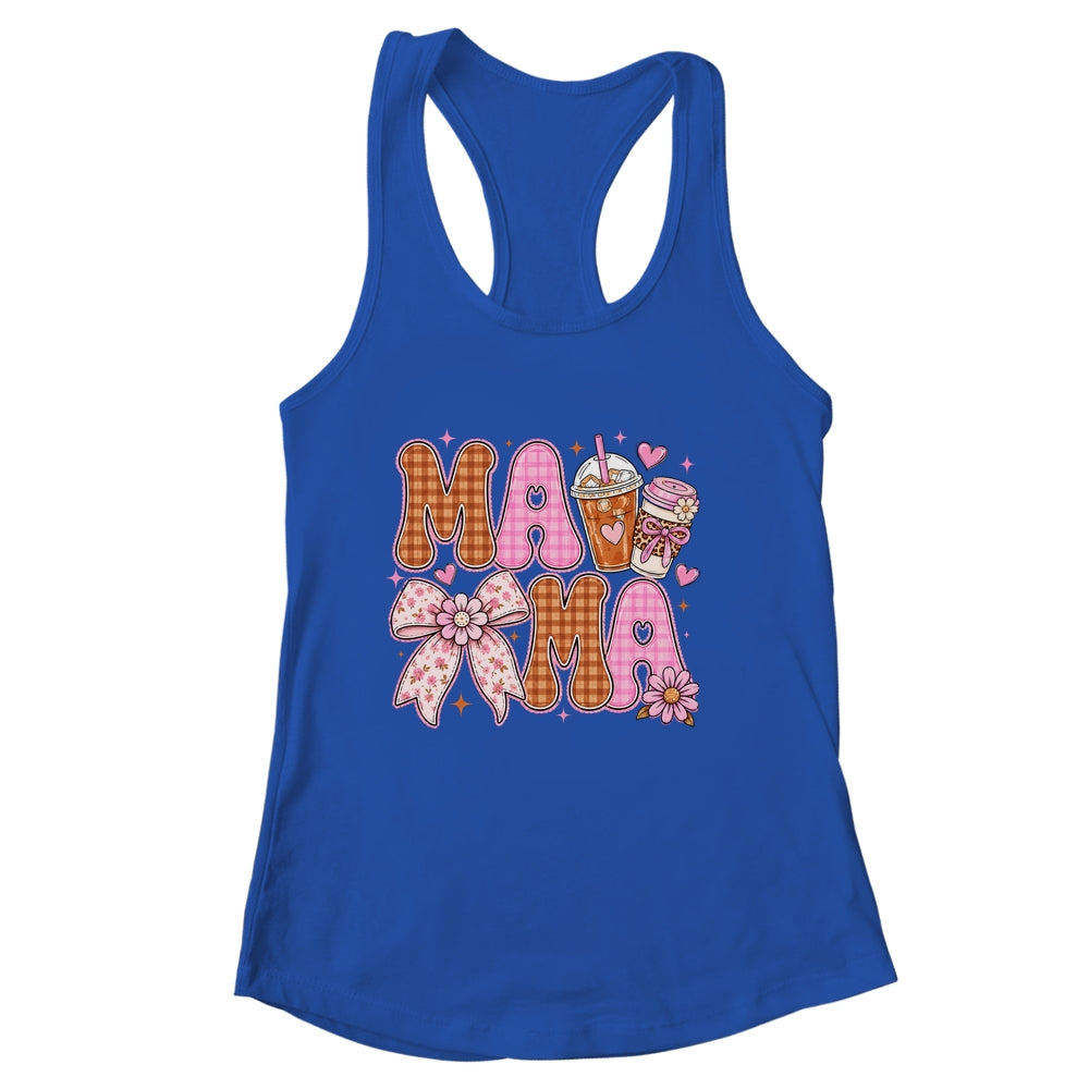 Preppy Coffee Mama Coquette Bow Checkered Mom Mothers Day Shirt & Tank Top | siriusteestore