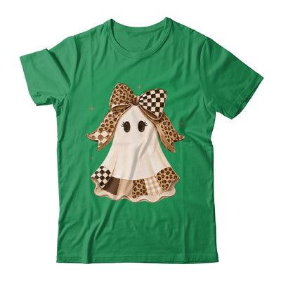 Preppy Coquette Ghost Bow Checkered Leopard Print Halloween Shirt & Sweatshirt | siriusteestore