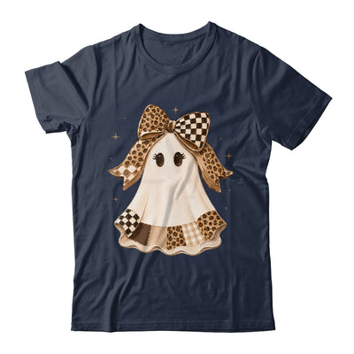 Preppy Coquette Ghost Bow Checkered Leopard Print Halloween Shirt & Sweatshirt | siriusteestore