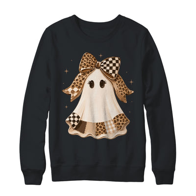 Preppy Coquette Ghost Bow Checkered Leopard Print Halloween Shirt & Sweatshirt | siriusteestore